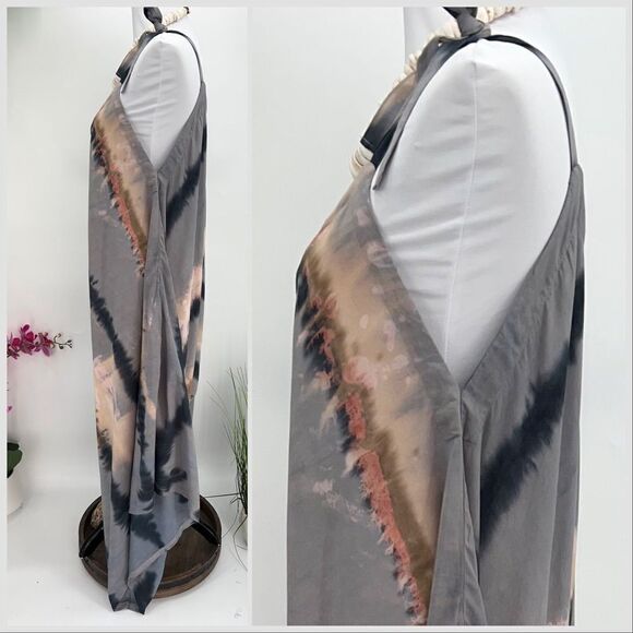 The Pō`alima Romper Cerulean Blue Gray/Pink/Charcoal Tropical Boho Wide Leg - Picture 11 of 11